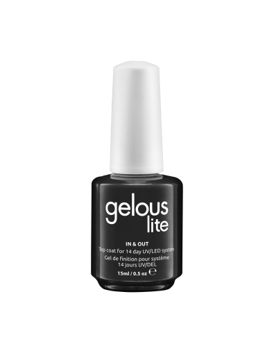 shiny black bottle with white says gelous lite 