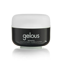 black jar with white cap written gelous sculpt x on it