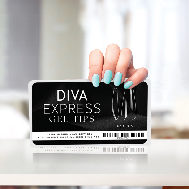 DIVA EXPRESS NAIL GEL TIPS MEDIUM COFFIN SHAPE BOX OF 500