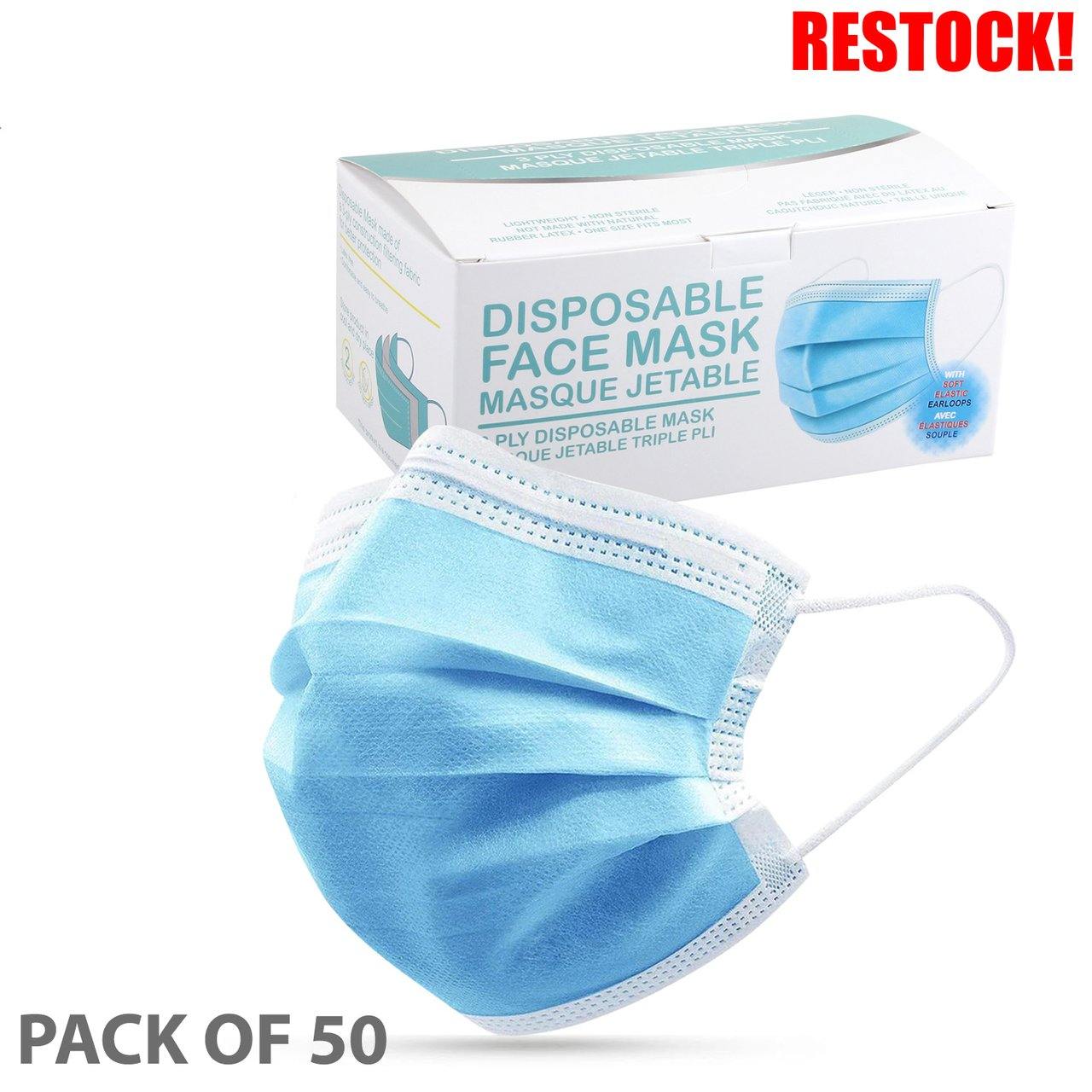 3 PLY DISPOSABLE MASKS BOX OF 50 ***IN STOCK*** - Fanair Cosmetiques